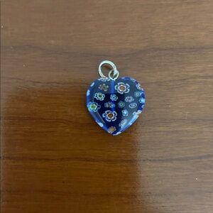 Blue Floral Heart Murano Glass Pendant Charm